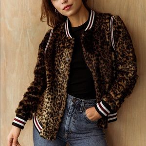 SAYLOR FUR LEOPARD BOMBER JACKET